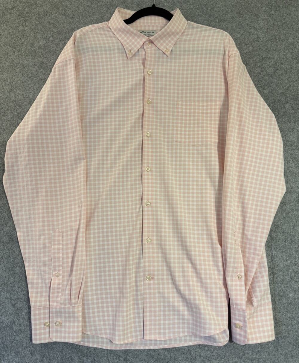 Peter Millar Shirt Mens Pink White Gingham Check Comfort Button Down